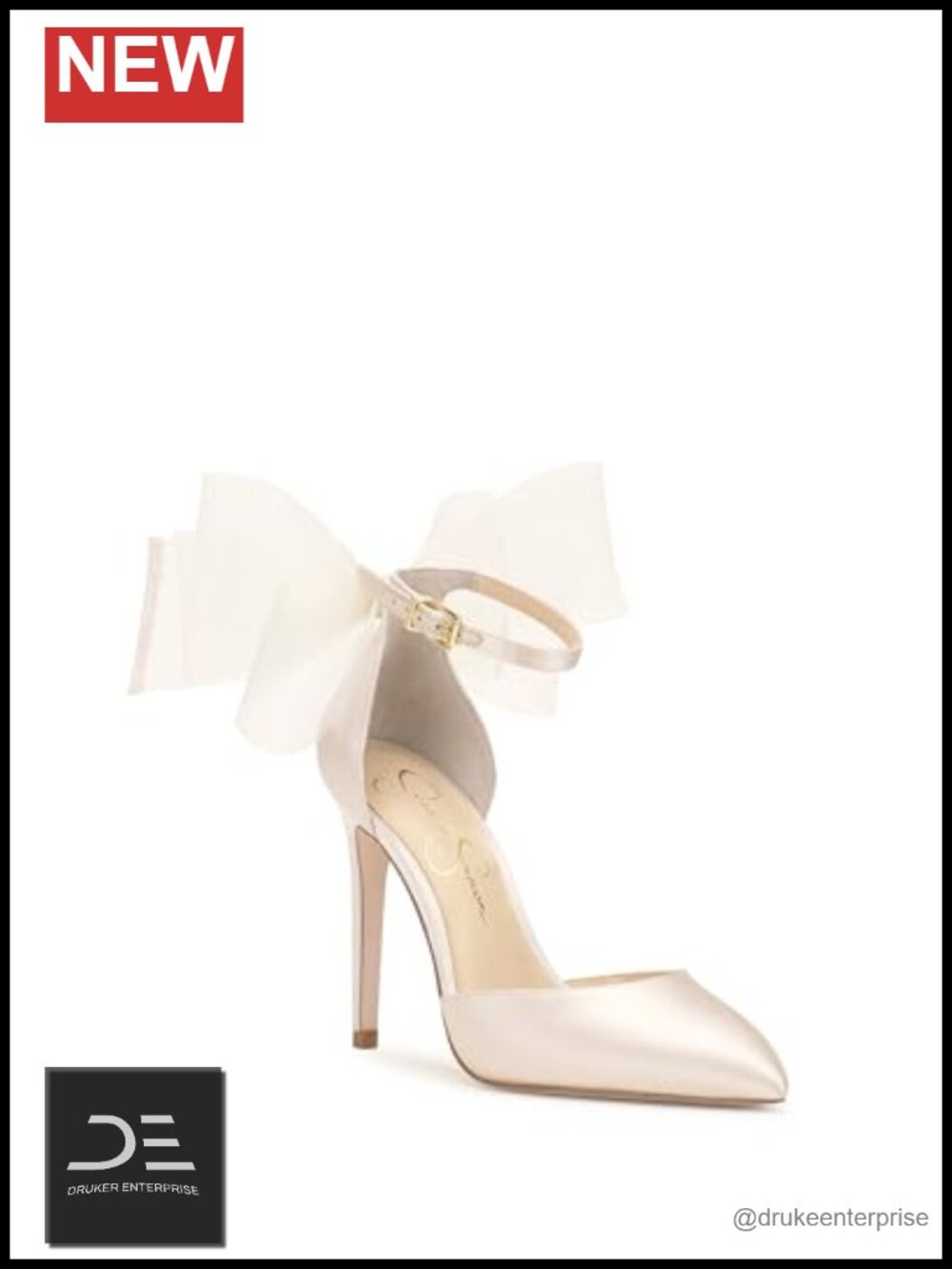 Pointed Toe Stiletto Pump with Ankle Strap and Bow